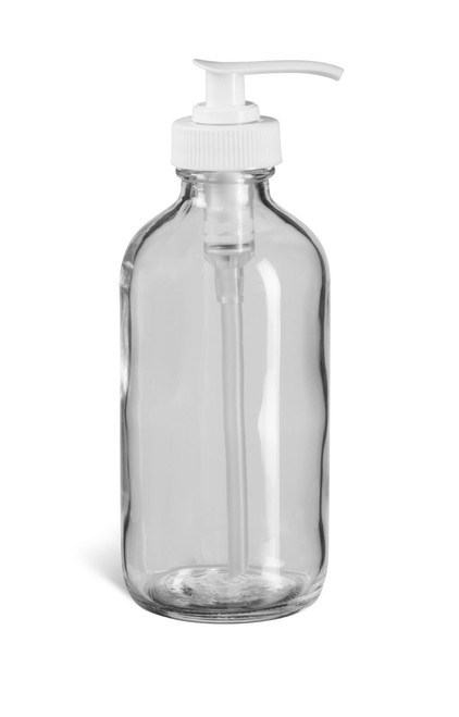 8 oz Clear Boston Round Glass Bottle with White Pump - BRF8PW