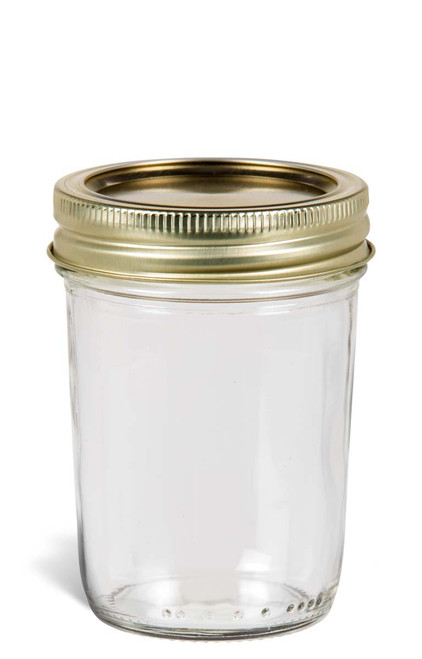 8 oz Eco Mason Tapered Glass Jar with Gold Two-Piece Lid - ECO8G2