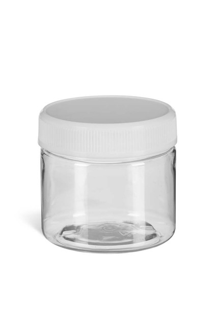 2 oz Clear PET Round Plastic Jar with White Flat Lid - PSC2WF