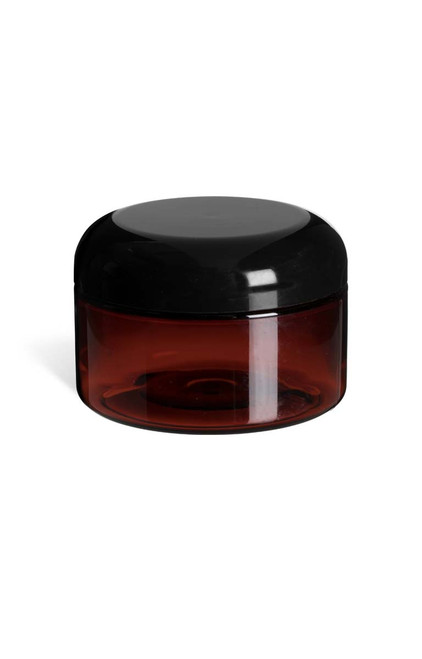 4 oz Amber PET Heavy Wall Plastic Jar with Black Dome Lid - PHA4BD