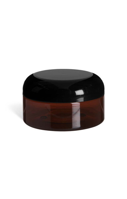 8 oz Amber PET Heavy Wall Plastic Jar with Black Dome Lid - PHA8BD