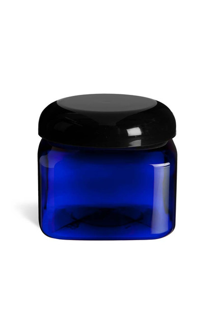 16 oz Blue PET Square Plastic Jar with Black Dome Lid - PSQB16BD