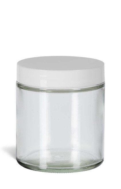 4 oz Clear Straight Sided Glass Jar with Smooth White Lid - SS4SW