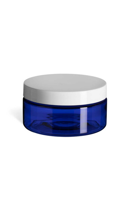 8 oz Blue PET Heavy Wall Plastic Jar with Smooth White Lid - PHB8SW