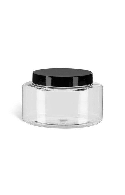 8 oz Clear PET Oval Plastic Jar with Smooth Black Lid - PJPC8SB