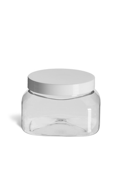 8 oz Clear PET Square Plastic Jar with Smooth White Lid - PSQC8SW