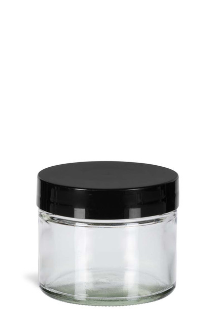 1 oz Clear Straight Sided Glass Jar with Smooth Black Lid - SS1SB