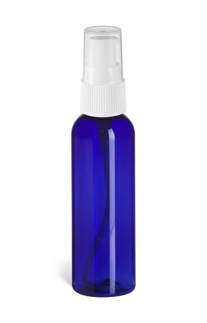 2 oz Blue PET Cosmo Plastic Bottle with White Treatment Pump - PBR2TW