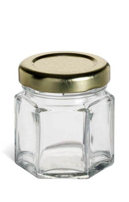 1.5 oz (45 ml) Hexagon Glass Jar with Gold Lid - HEX1