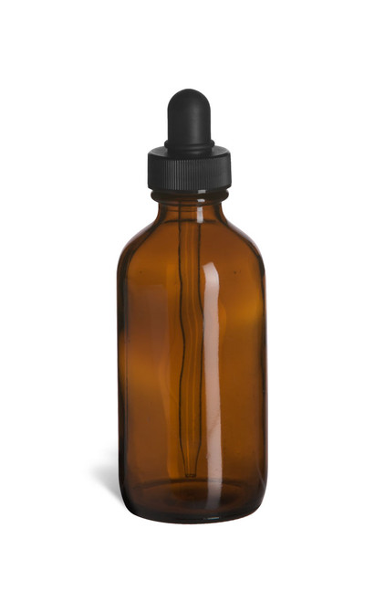 4 oz Amber Boston Round Glass Bottle with Dropper - BRA4D