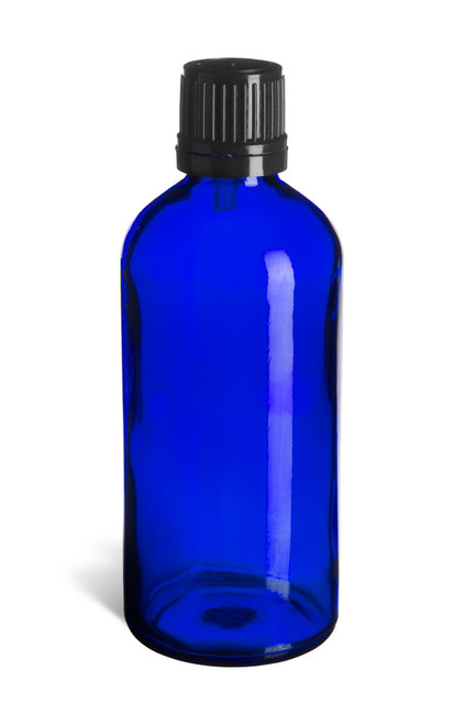 100 ml Cobalt Blue Euro Glass Bottle with Black Dropper Cap - DPB100