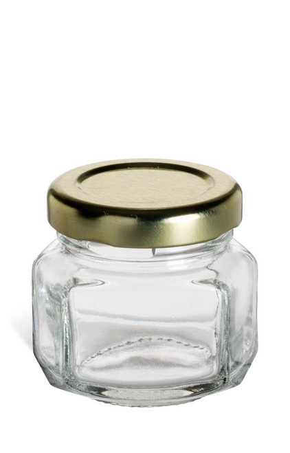 1.5 oz (45 ml) Oval Hexagon Glass Jar with Gold Lid - OHX1