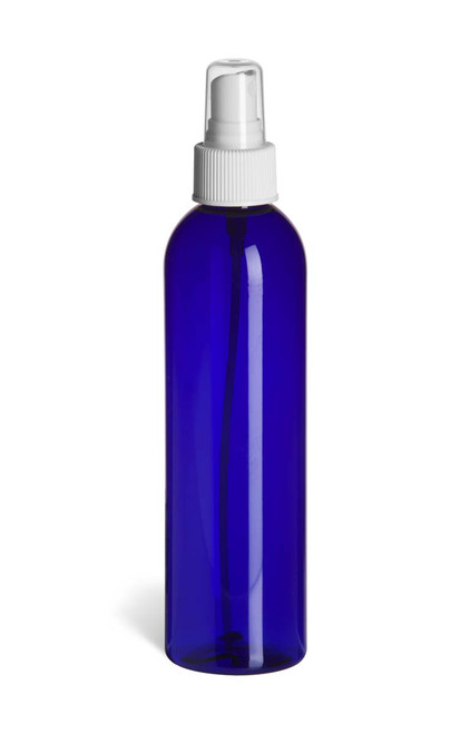 8 oz Blue PET Cosmo Plastic Bottle with White Atomizer - PBR8AW