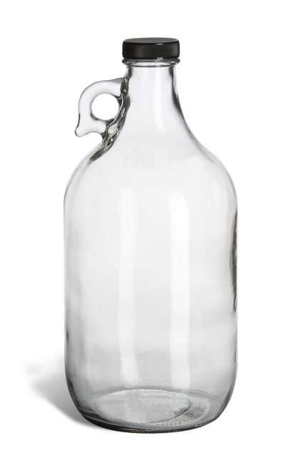 1/2 Gallon (64 oz) Clear Glass Jug with Black Plastic Cap - JUG1/2F