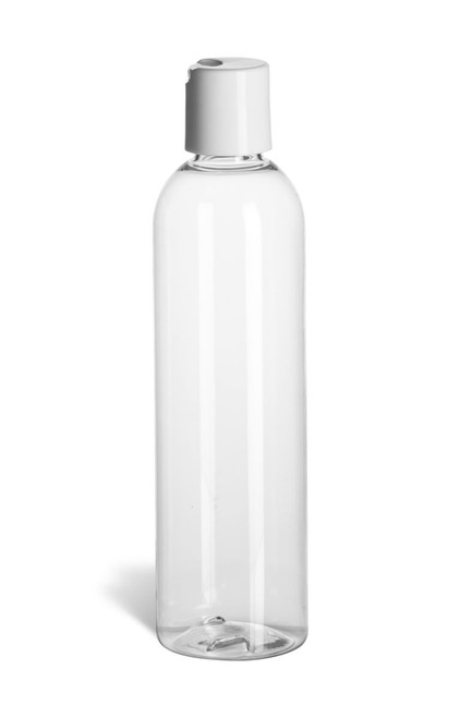 8 oz Clear PET Cosmo Plastic Bottle with White Disc Cap - PCR8DW