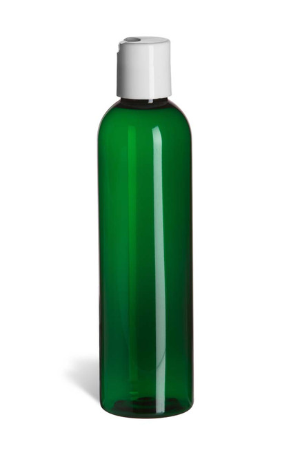 8 oz Green PET Cosmo Plastic Bottle with White Disc Cap - PGR8DW