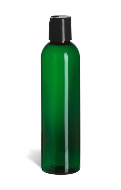8 oz Green Round PET Plastic Bottle with Black Disc Cap - PGR8DB