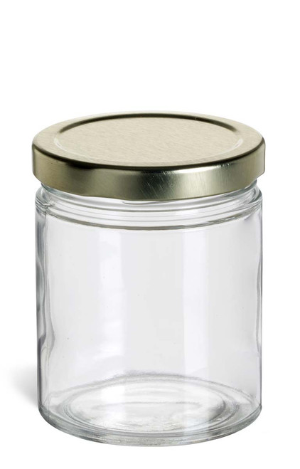 6 oz Clear Straight Sided Glass Jar with Gold Lid - SS6TL
