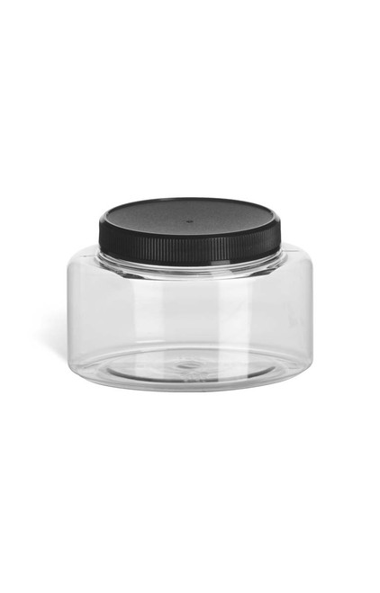 8 oz Clear PET Oval Plastic Jar with Black Lid - PJPC8