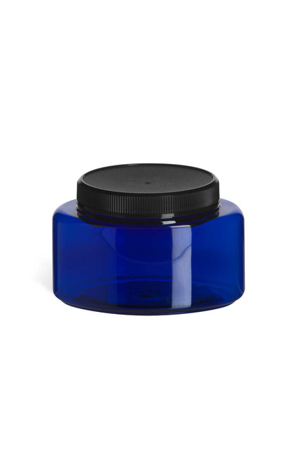 8 oz Blue PET Oval Plastic Jar with Black Lid - PJPB8