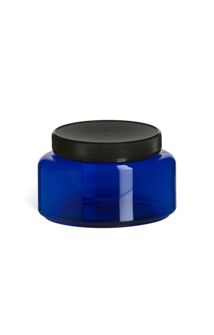 16 oz Blue PET Oval Plastic Jar with Black Lid - PJPC16