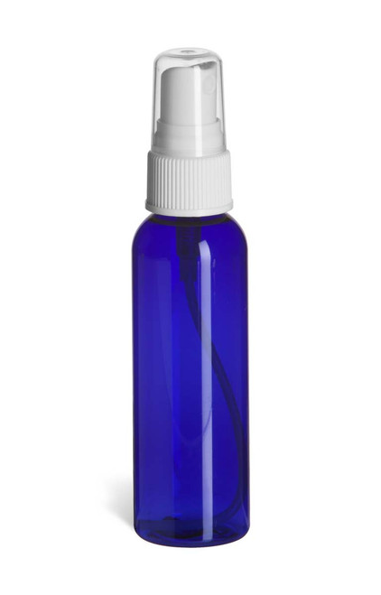 2 oz Blue PET Cosmo Plastic Bottle with White Atomizer - PBR2AW