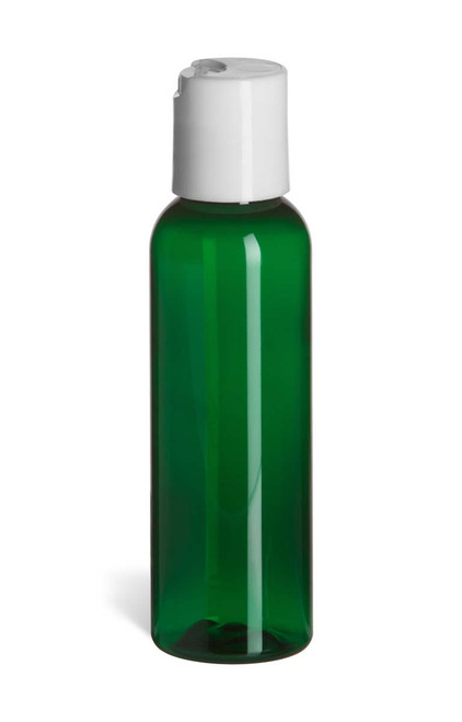 2 oz Green Round PET Plastic Bottle with White Disc Cap - PGR2DW