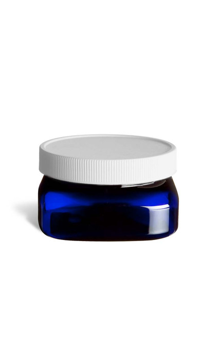 4 oz Blue PET Square Plastic Jar with White Flat Lid - PSQB4WF