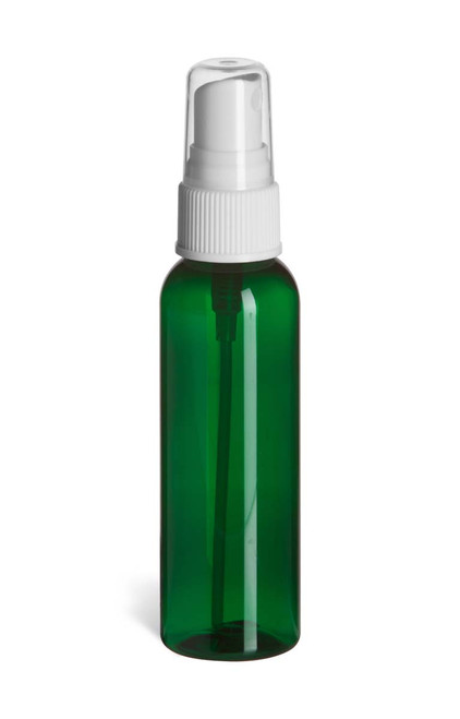 2 oz Green Round PET Plastic Bottle with White Atomizer - PGR2AW