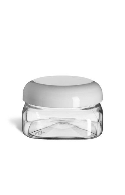 4 oz Clear PET Square Plastic Jar with White Dome  Lid - PSQC4WD