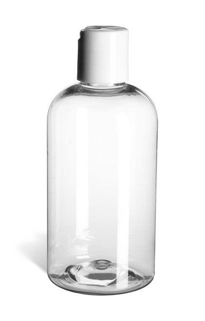 8 oz Clear PET Boston Round Plastic Bottle with White Disc Cap - PXC8DW