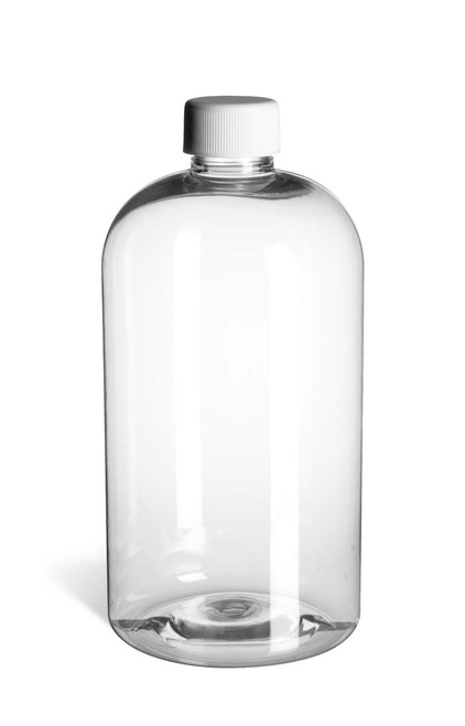 16 oz Clear PET Boston Round Plastic Bottle with White Cap - PXC16W