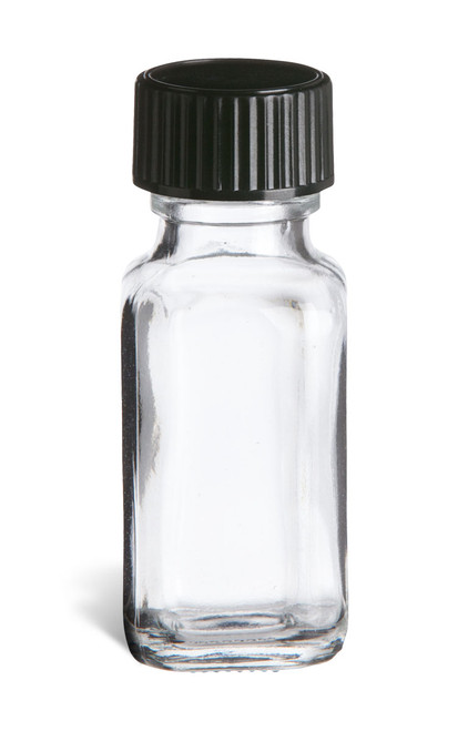 1/2 oz Clear French Square Glass Bottle with Black Cap FSQ1/2
