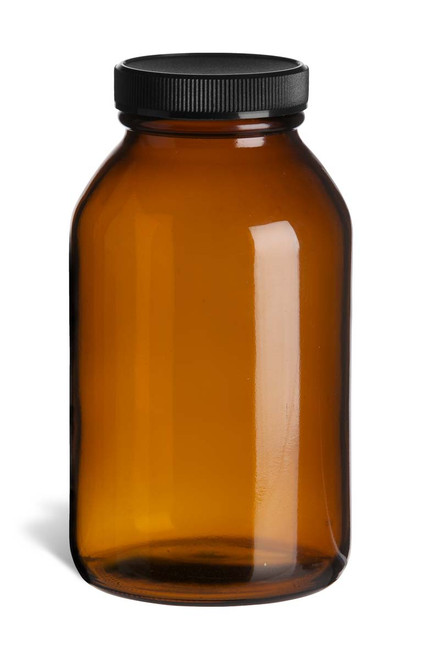 500 cc Glass Amber Packer with Black Cap - GPA500B