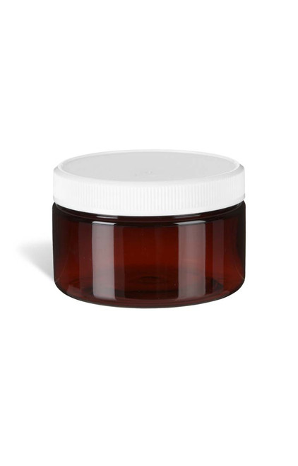 4 oz Amber PET Heavy Wall Plastic Jar with White Lid - PHA4WF