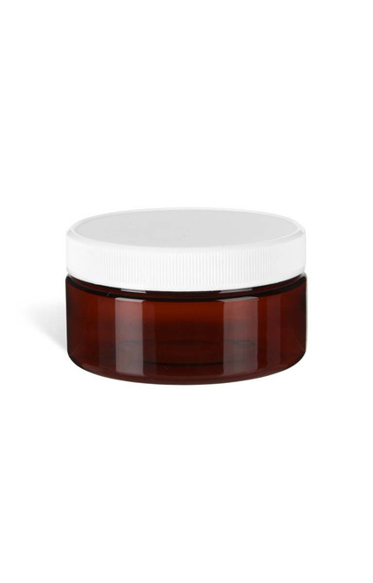 8 oz Amber PET Heavy Wall Plastic Jar with White Lid - PHA8WF