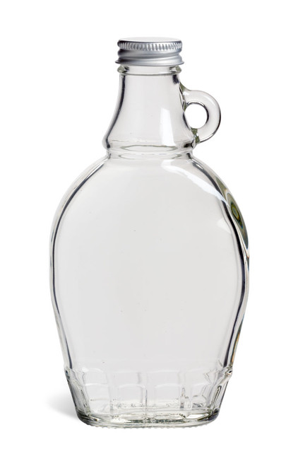 8 oz Glass Syrup Bottle with Silver Cap - SYR8S