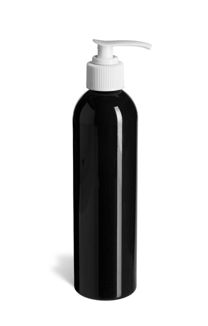 8 oz Black PET Cosmo Plastic Bottle with White Pump - PKR8PW