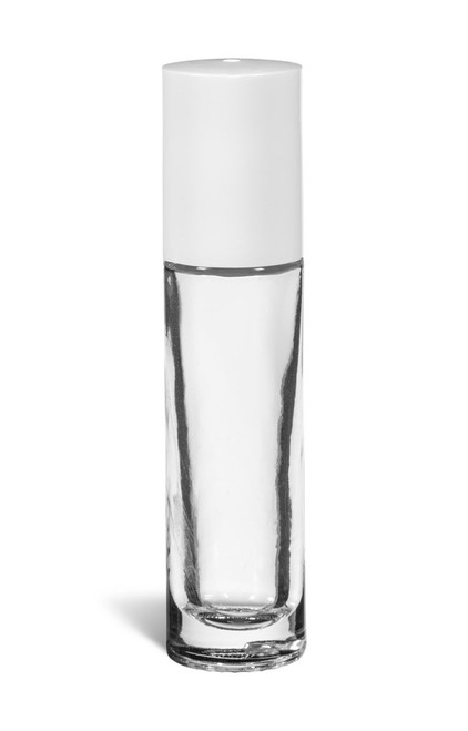 8.5 ml Roll-on Top Glass Bottle with Ball & White Cap - ROLL9W