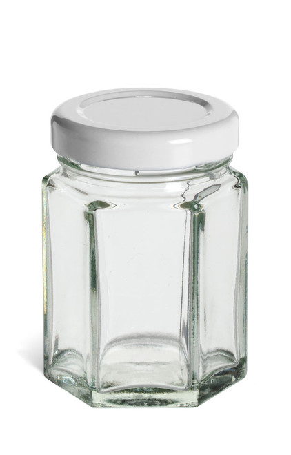 2 oz (55 ml) Hexagon Glass Jar with White Lid - HEX2W