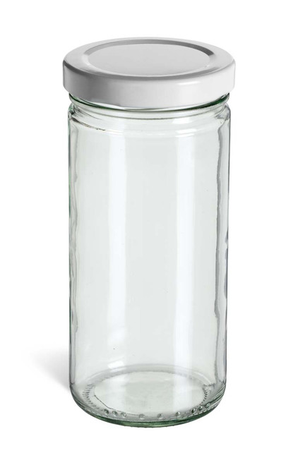 8 oz Clear Tall Glass Jar with White Lid - TAL8W
