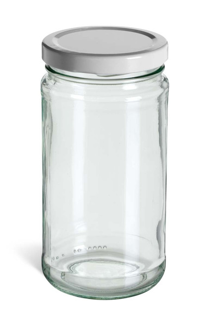 12 oz Clear Tall Glass Jar with White Lid - TAL12W