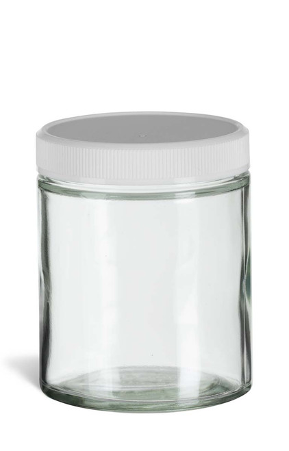 6 oz Clear Straight Sided Glass Jar with White Plastic Lid - SS6CTW