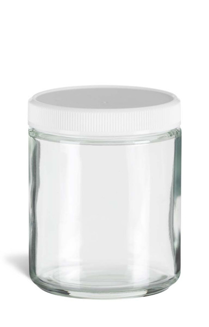 9 oz Clear Straight Sided Glass Jar with White Plastic Lid - SS9CTW