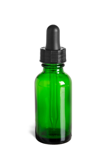 1 oz Green Boston Round Glass Bottle with Dropper - BRG1D