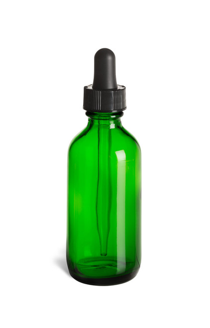 2 oz Green Boston Round Glass Bottle with Dropper - BRG2D