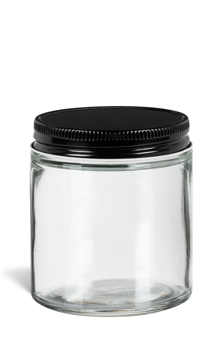 4 oz Clear Straight Sided Glass Jar with Black Metal Lid - SS4MB