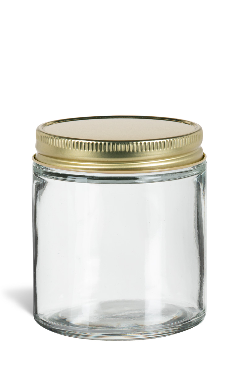 4 oz Clear Straight Sided Glass Jar with Gold Metal Lid - SS4MG