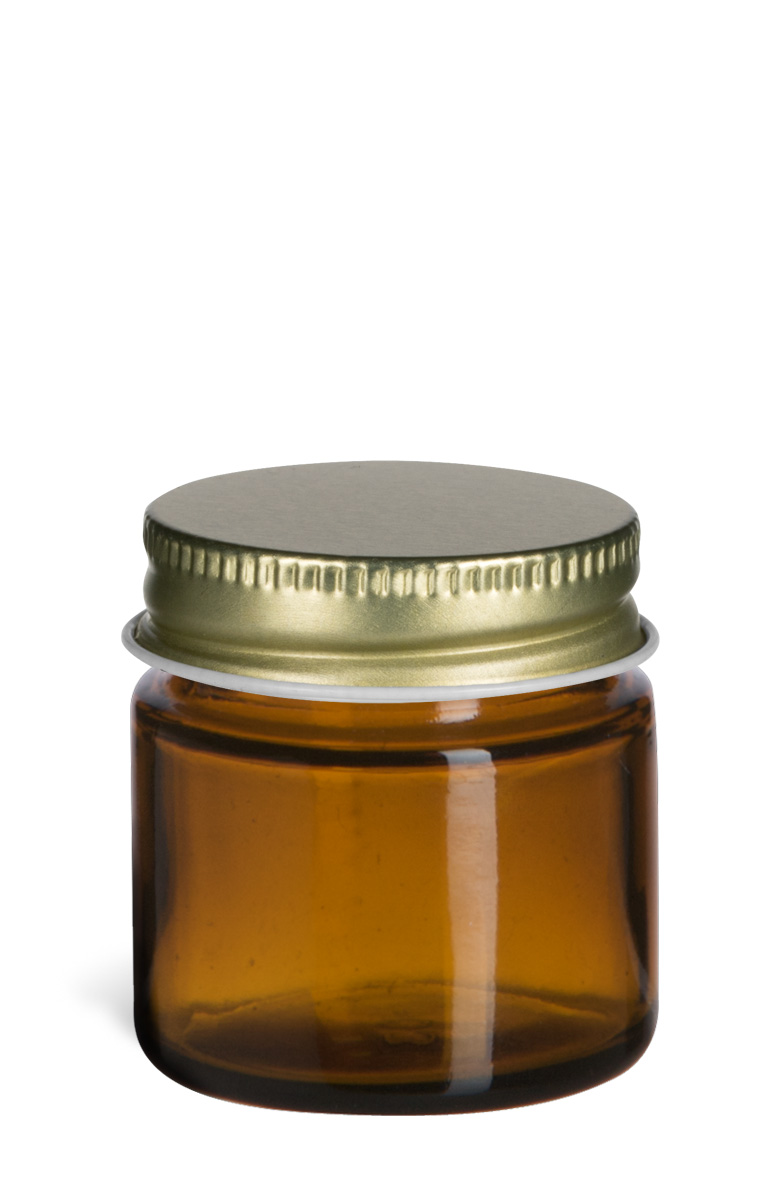 .85 oz (25 ml) Amber Straight Sided Glass Jar with Gold Metal Lid - SALV1MG
