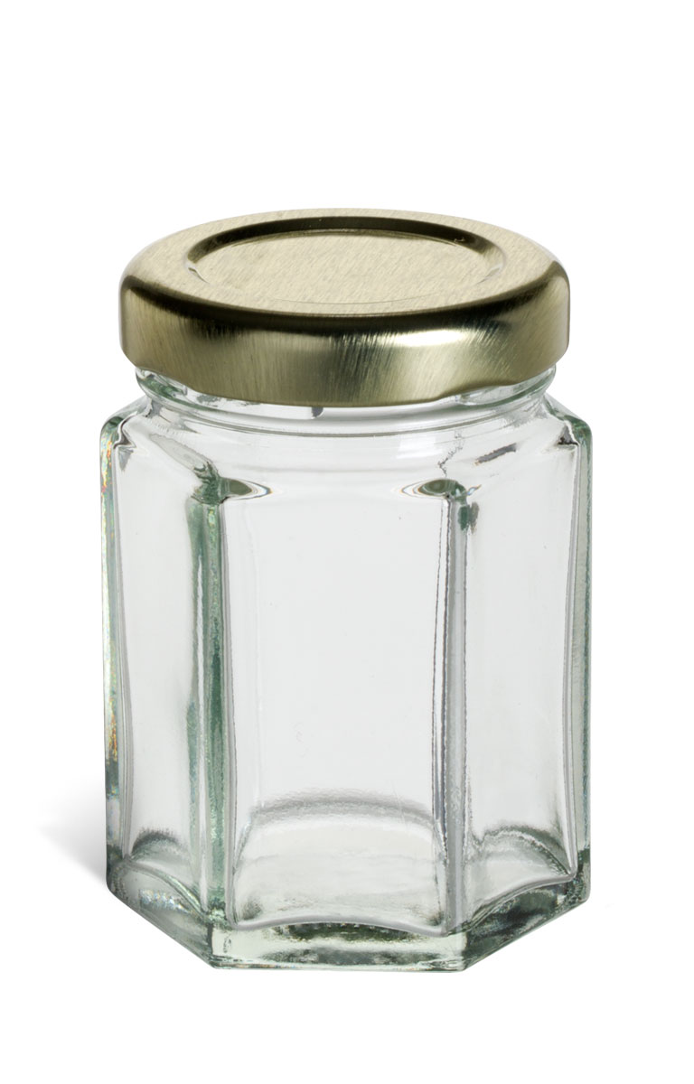 2 oz (55 ml) Hexagon Glass Jar with Gold Lid - HEX2